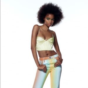 Zara Satin Effect Corset top in Lime Green - XS